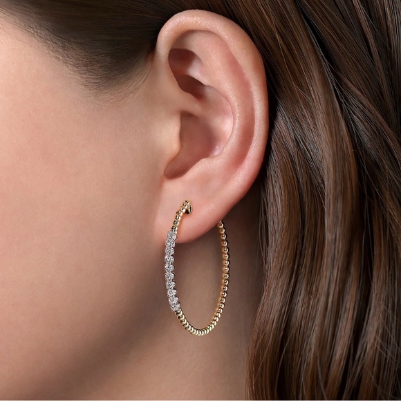Gabriel & Co. 14K Yellow Gold 40mm Bujukan Diamond Classic Hoop Earrings - Picture 1 of 8